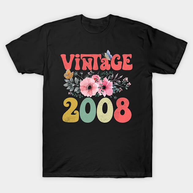 Vintage 2008 Floral Retro Groovy 15th Birthday T-Shirt by Kens Shop